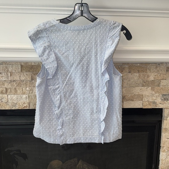Madewell #K8983 Cotton Button Up Swiss-Dotted Ruffle Peplum Top Blue Size Small - Picture 4 of 4